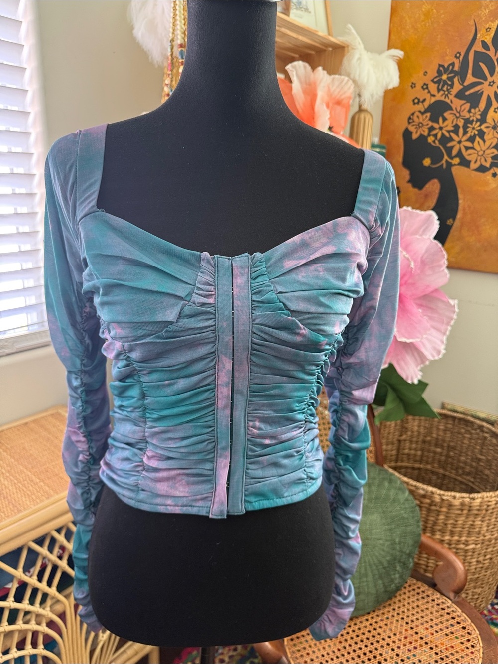 Free People Ocean Combo All Night Tie Dye Ruched Fairycore Grunge Bustier Top